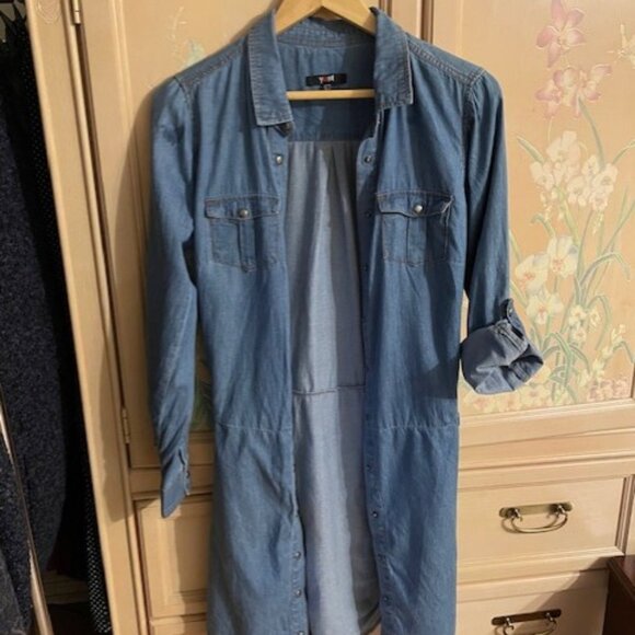 yest Blue Denim 100% Cotton Long Sleeve Dress. Size 8 - Picture 1 of 7